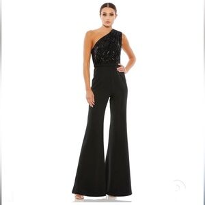Ieena for Mac Duggal Women’s Black Sequined One Shoulder Jumpsuit Size 2 NWT
